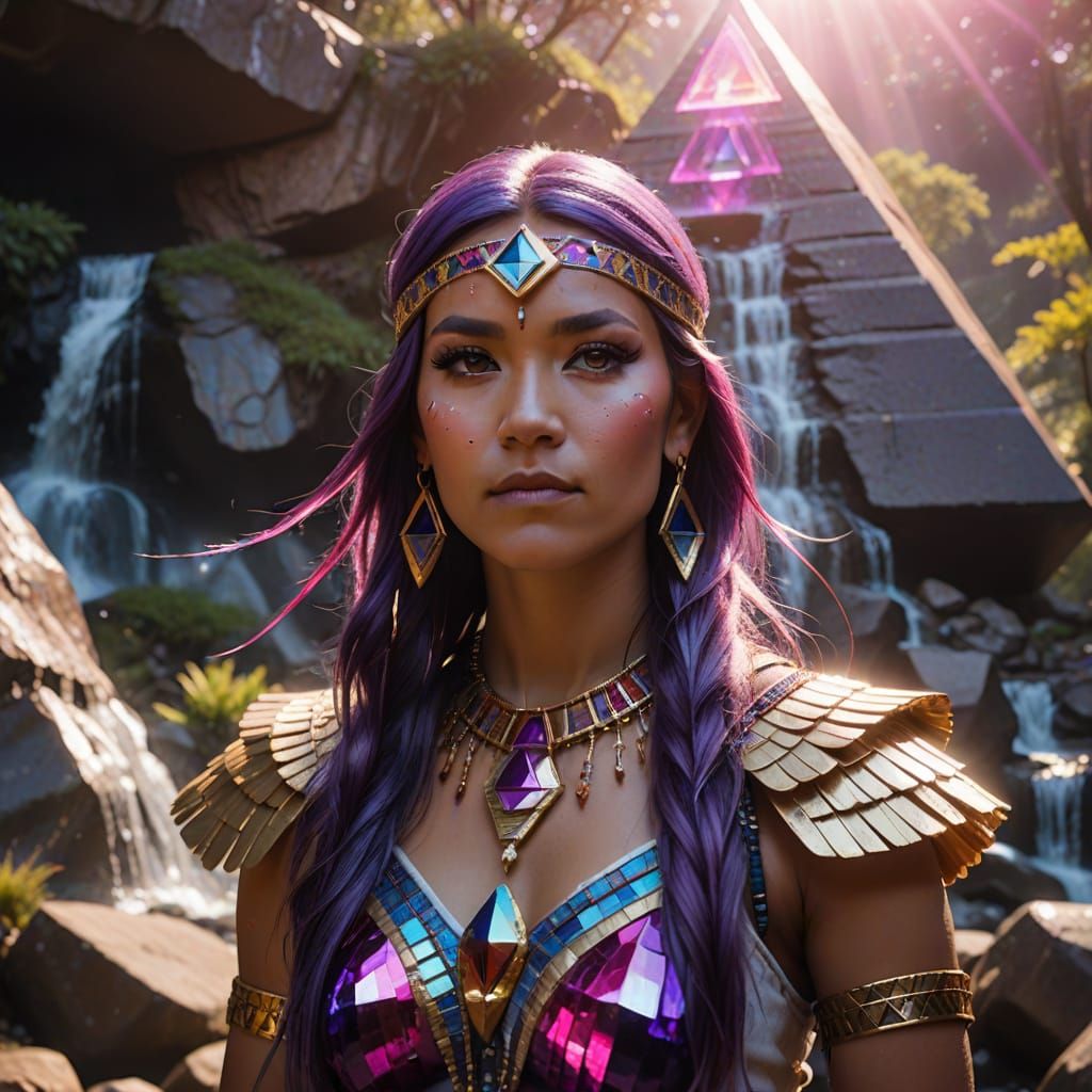 Dreamy Native American Princess in a Vibrant Rainbow Realm