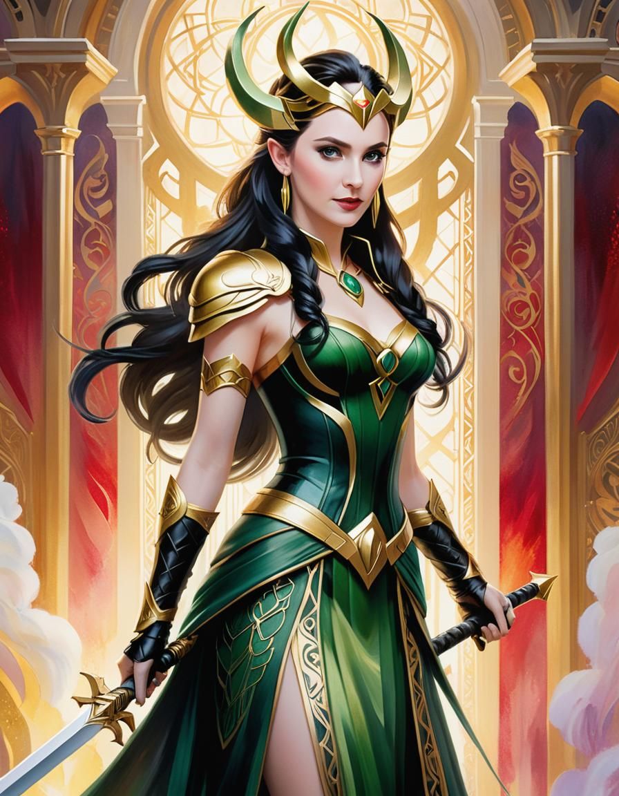 Lady Loki Keyblade Wielder as Watercolor Painting