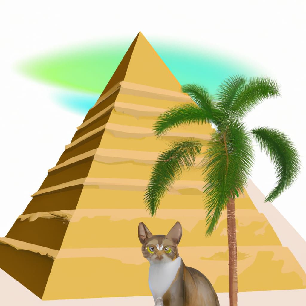 Small Cat Near Pyramid in Realistic Style