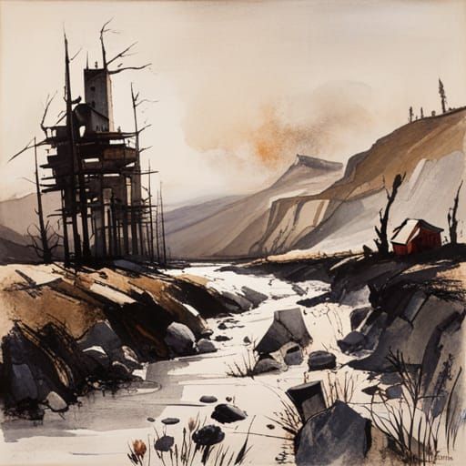 Scenic Landscape in Mixed Artistic Styles