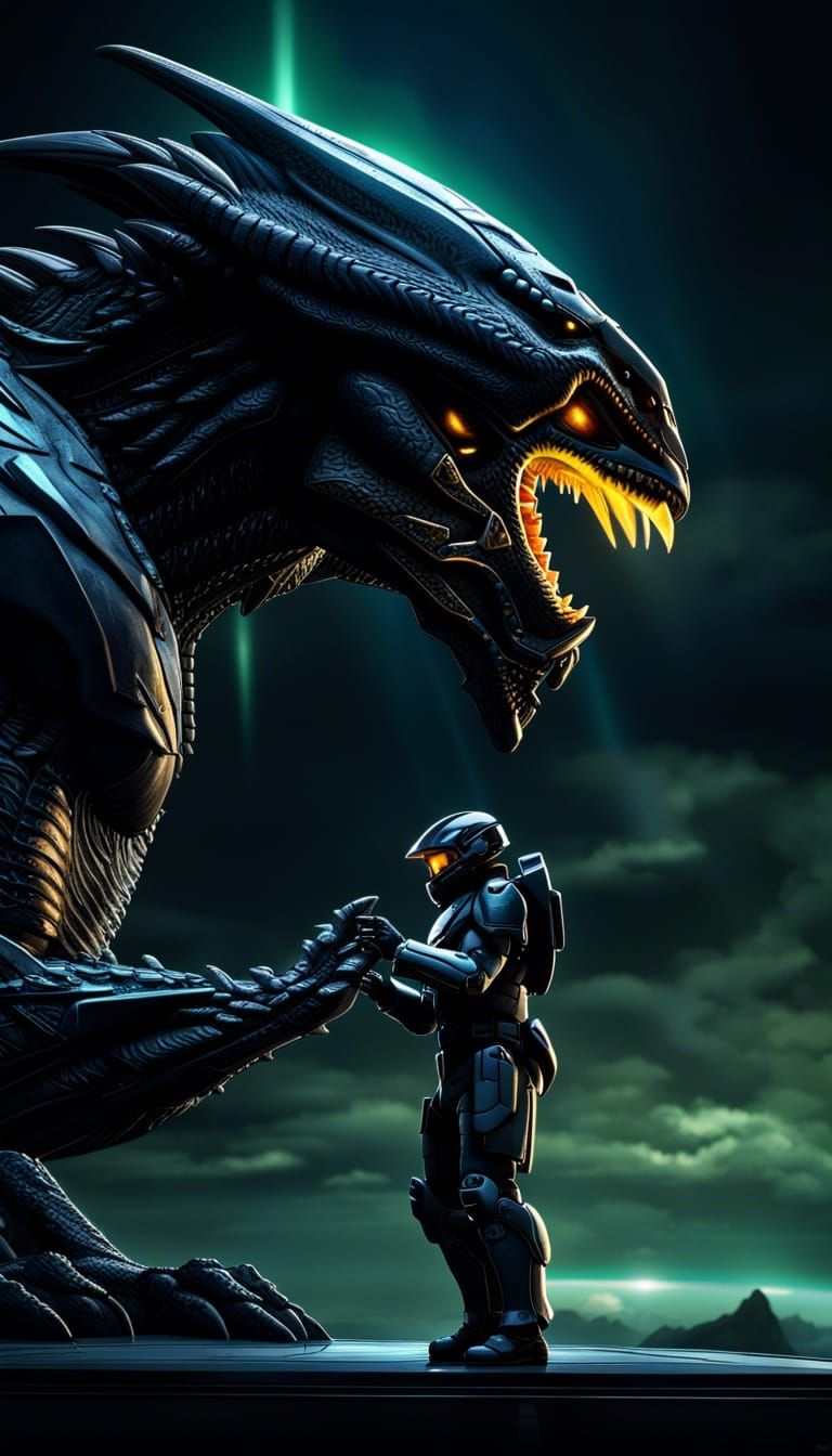 Master Chief and Dragon in Cell Shaded Style