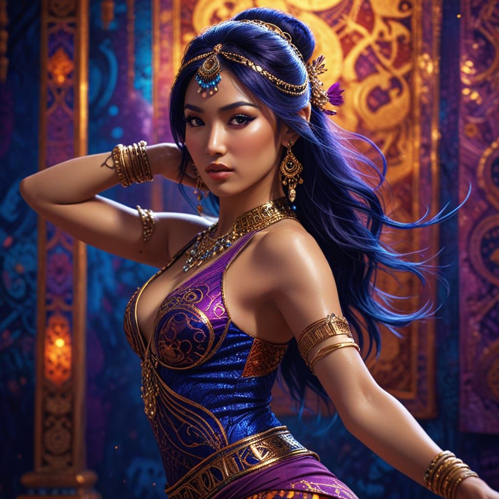 Japanese Dancer in North African Outfit, Splash Art Style