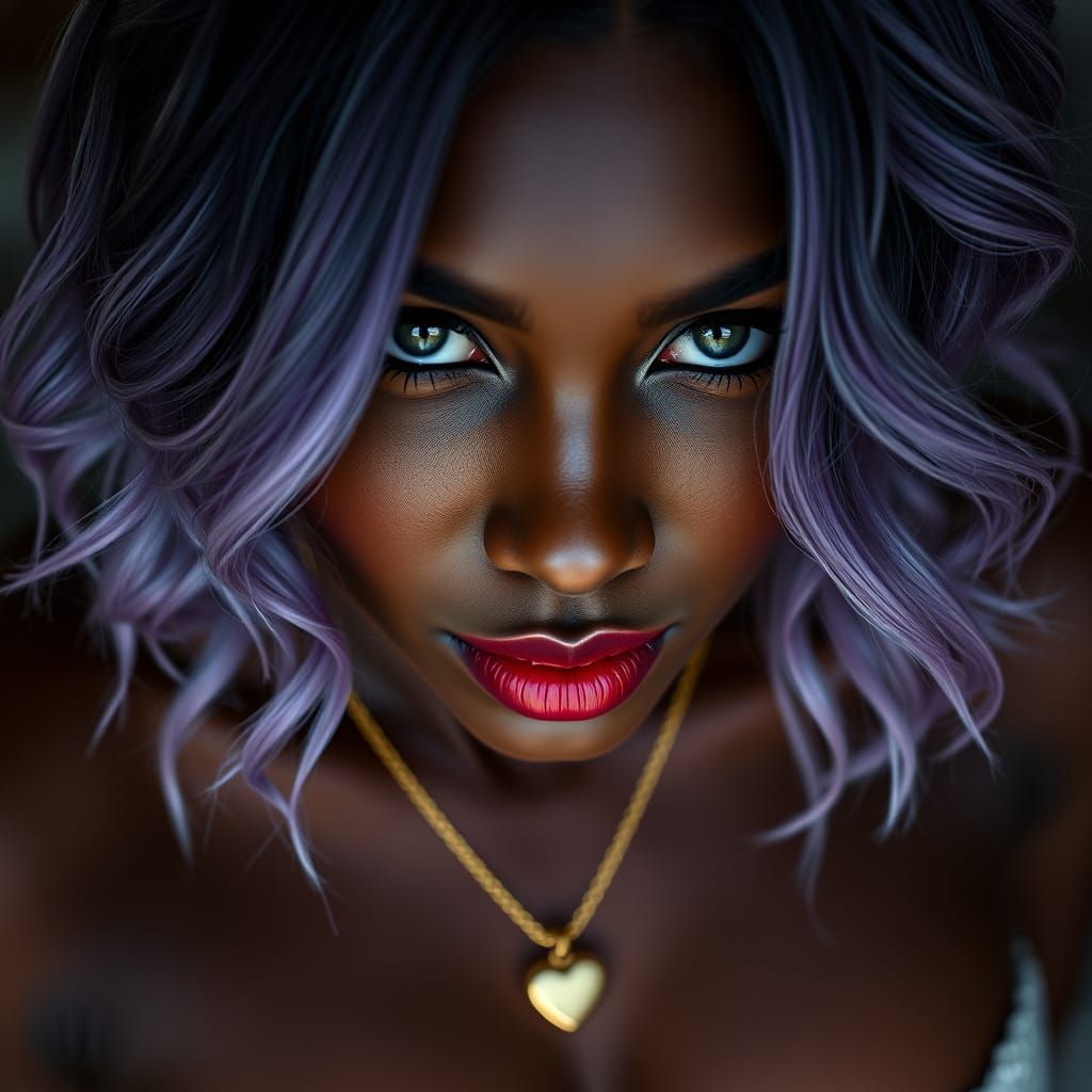 Hyperrealistic Portrait of a Lavender-Haired Woman