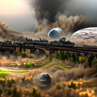 Planet with Train: Detailed Matte Painting