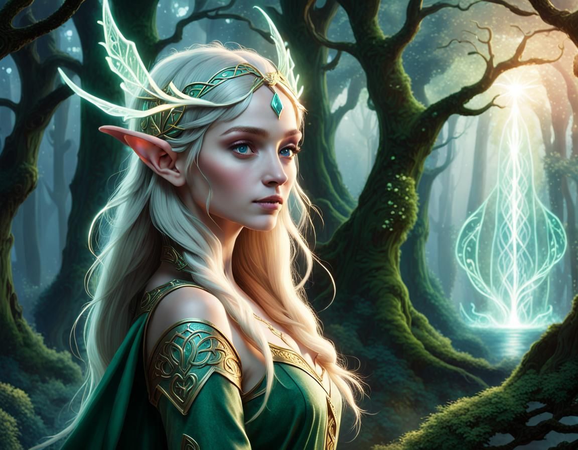 Ethereal Alfs: Elves of Light in Mythological Scene