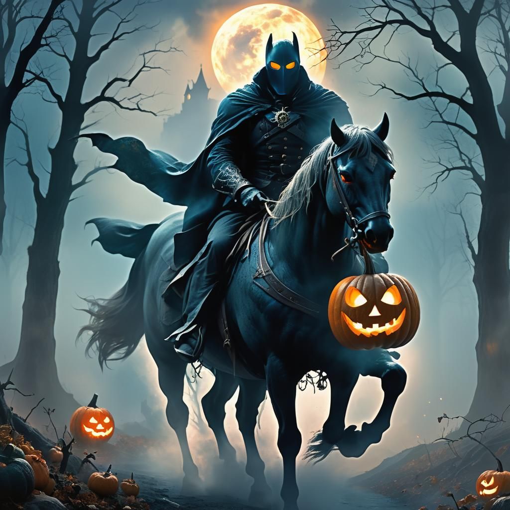 Headless Horseman with Jack-o'-Lantern in Dark Fantasy Art