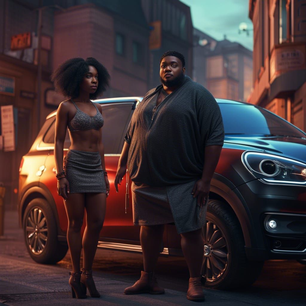 Beautiful Woman and Man on City Street at Sunrise