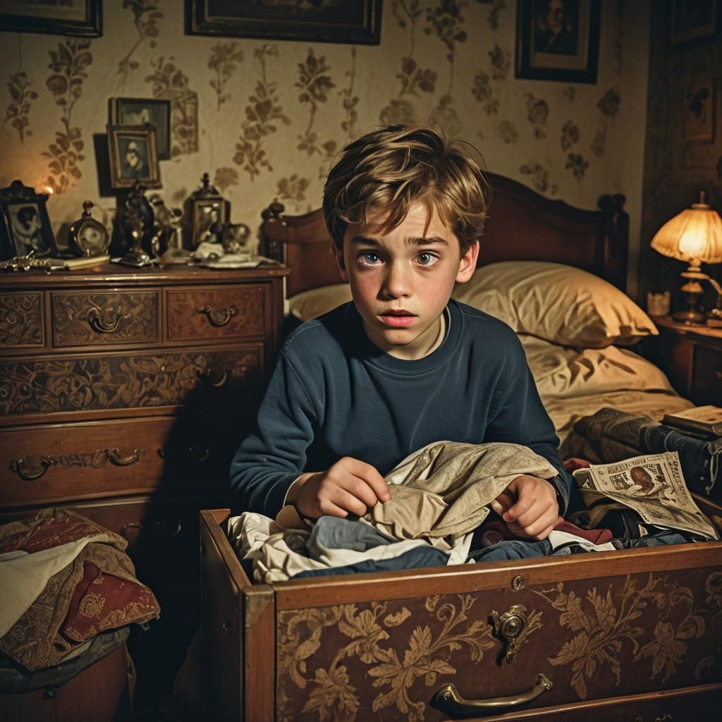 Boy Caught in Underwear Drawer: Cinematic Still