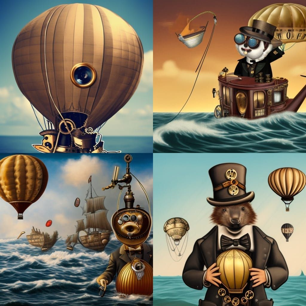 Steampunk Beaver in Hot Air Balloon