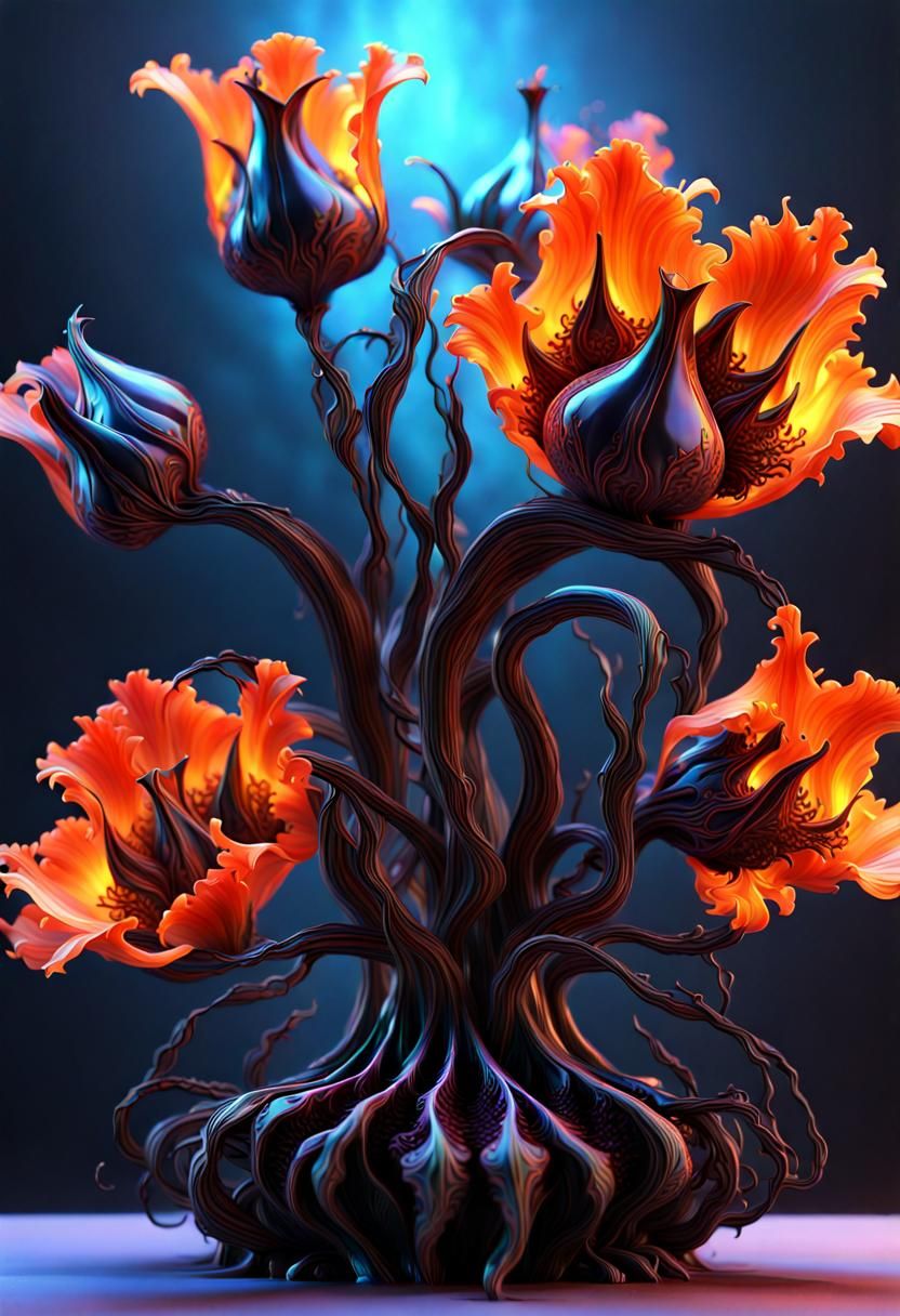 Alien Flowers and Black Vines in Sci-Fi Style