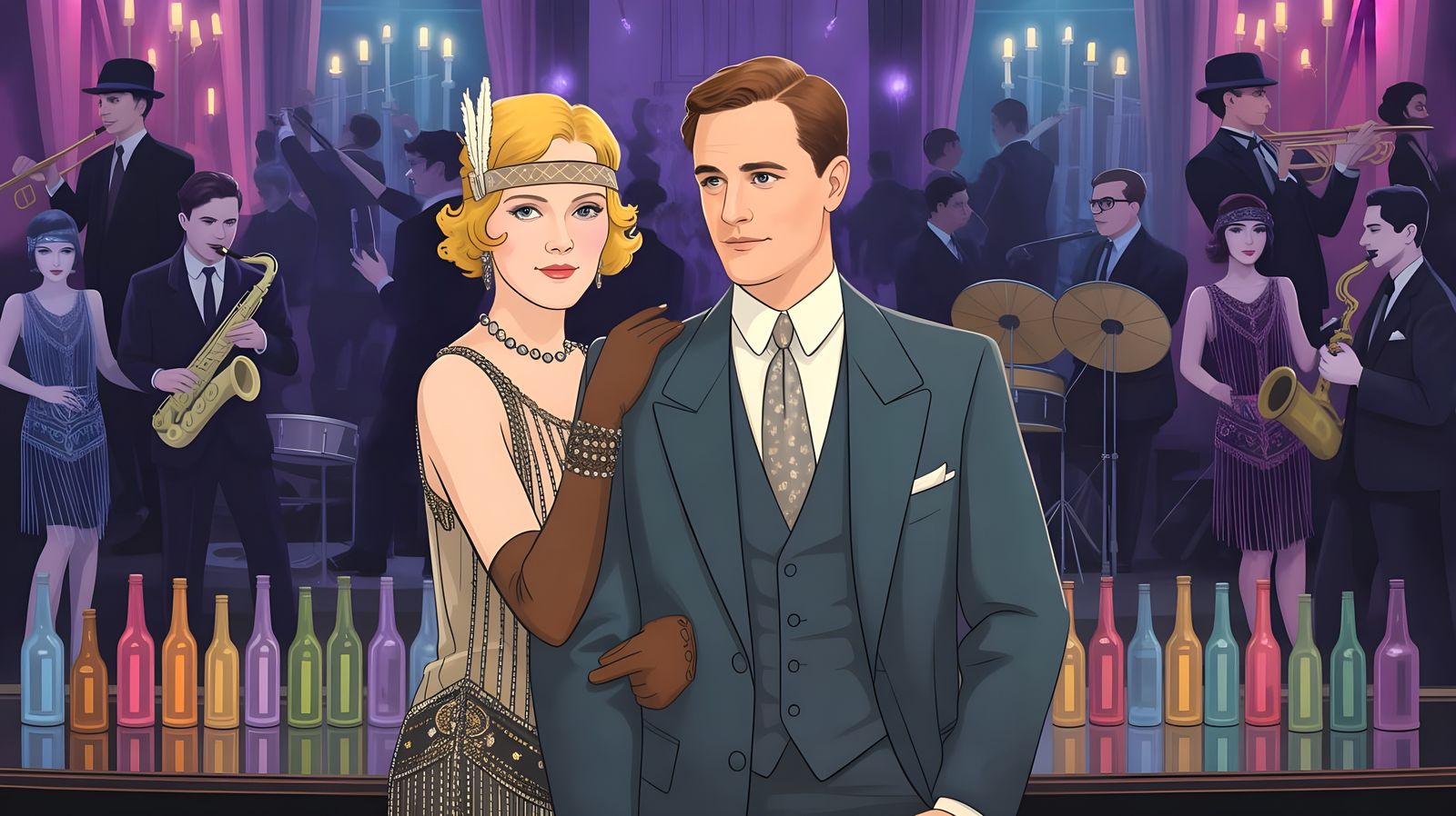 Zelda and Scott Fitzgerald in Roaring Twenties Speakeasy