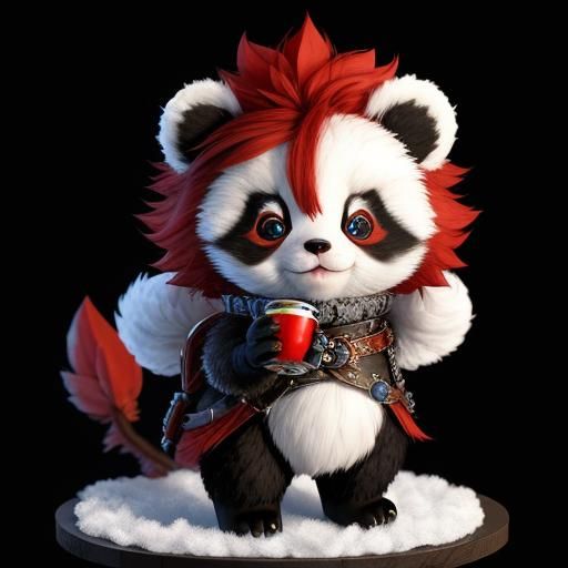 Knitted Red Panda with Feather Mohawk