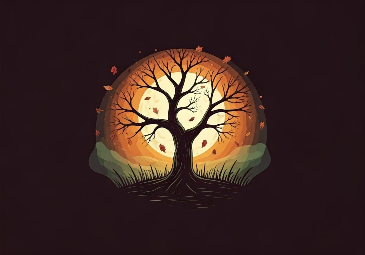 Vintage Halloween Logo with Bare Tree and Moon