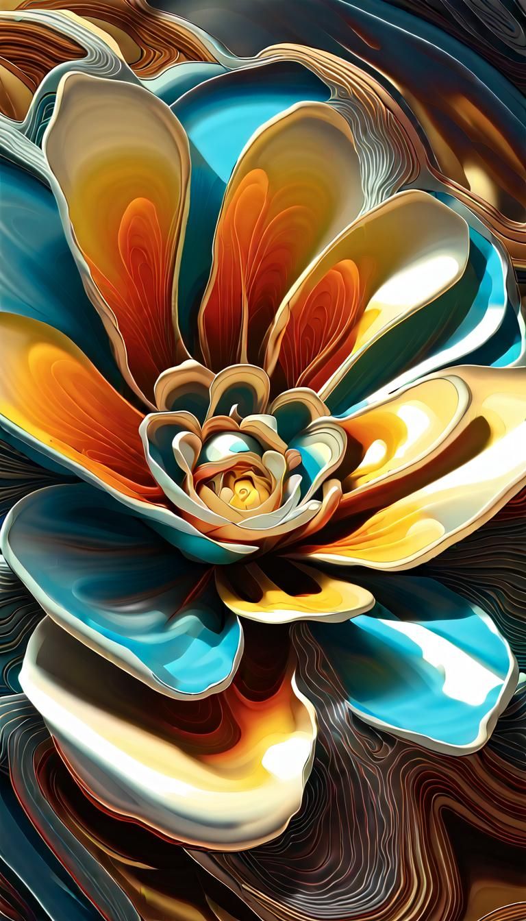 Abstract Alien Flower Sculpture in Vorticism Style
