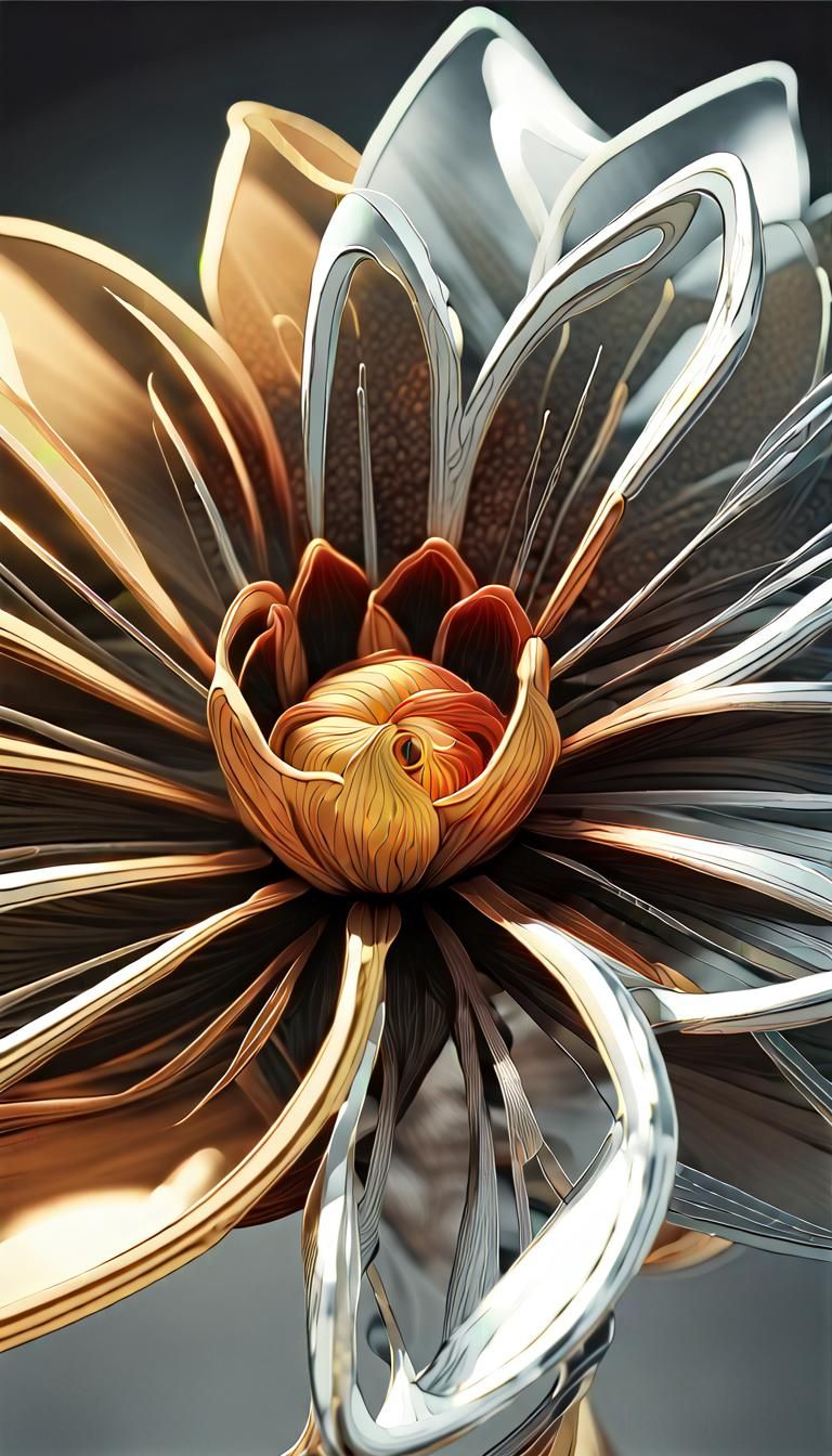 Abstract Alien Flower Sculpture in Vorticism Style