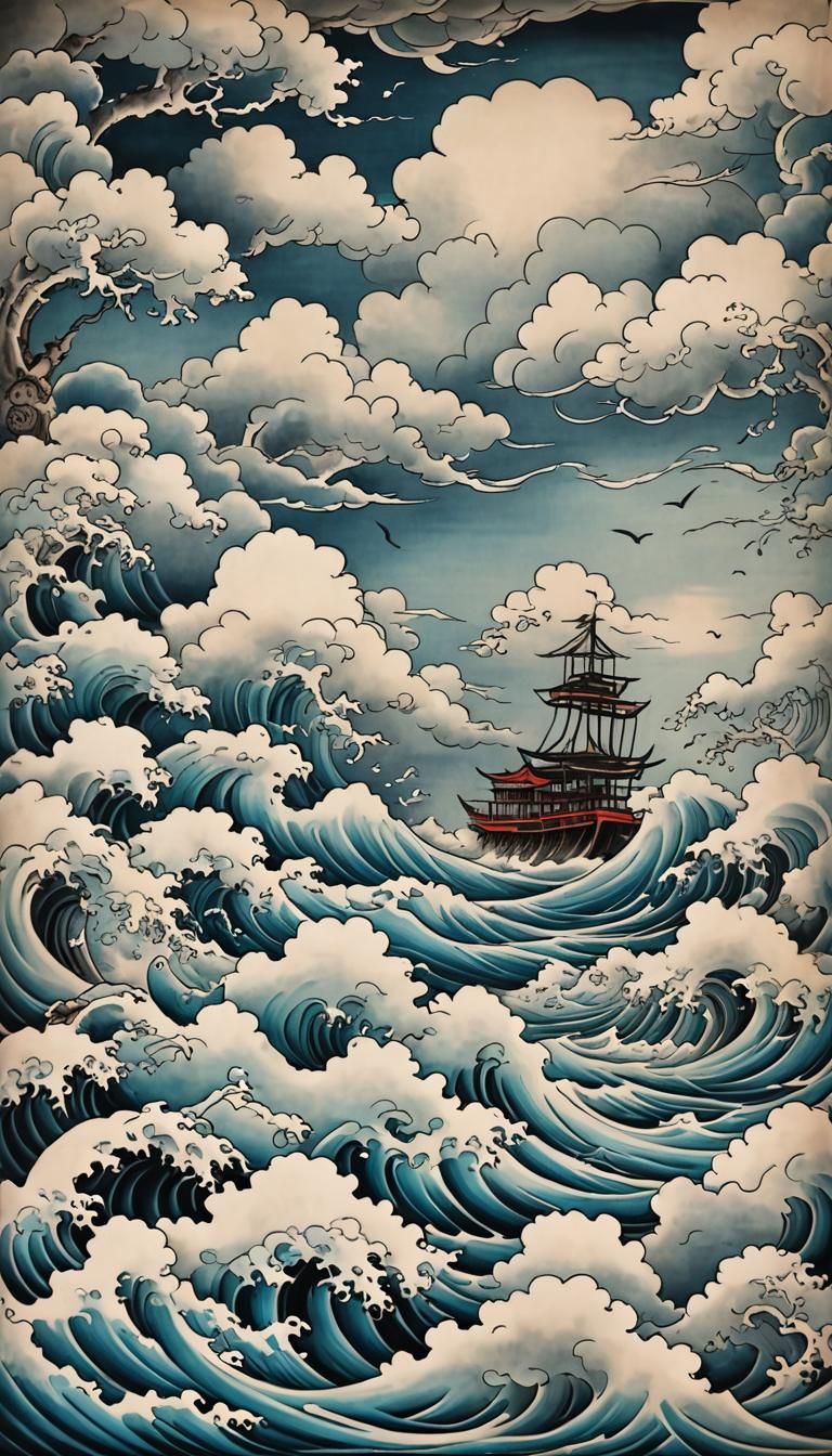Asian Tattoo Art: Ocean, Clouds, and Wind