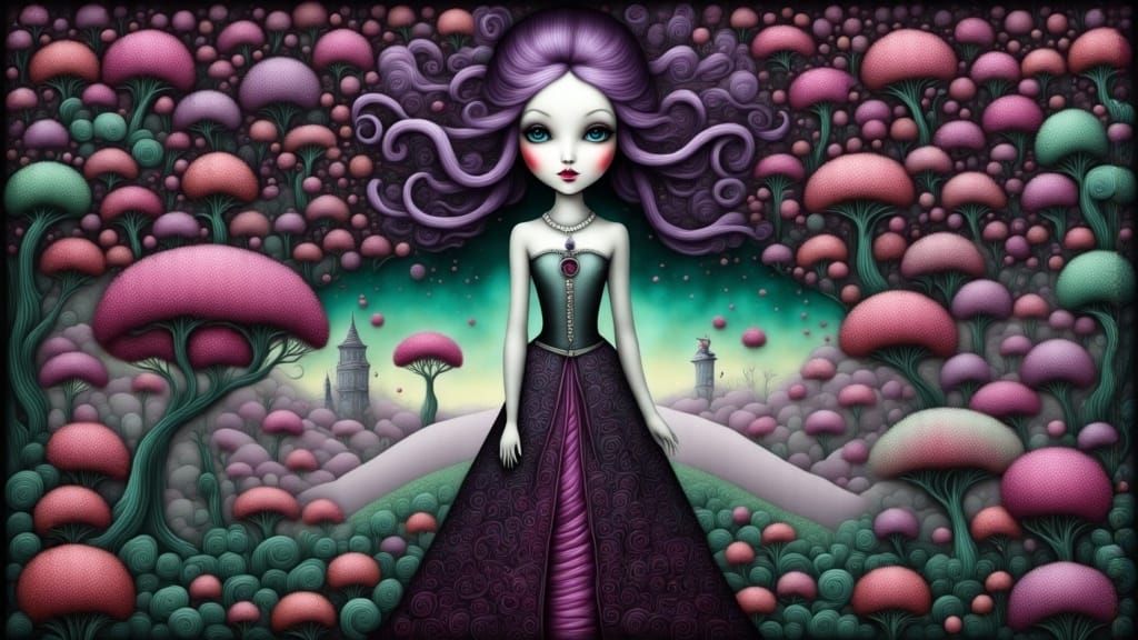 Gothic Woman with Purple & Gold Hair in Surreal Style