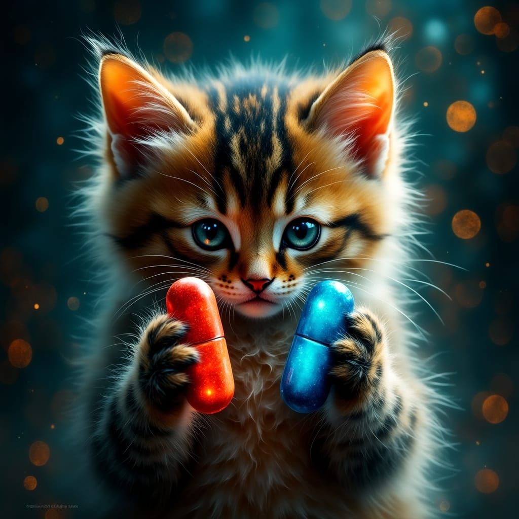 Kitten's Profound Choice: Red Pill or Blue Pill
