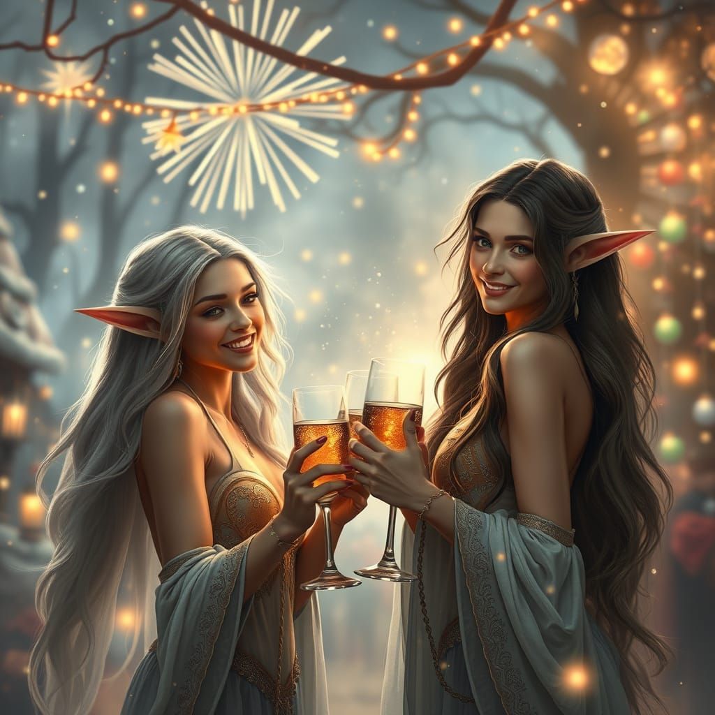 Elven Women Celebrate New Year's in Fantasy Realm