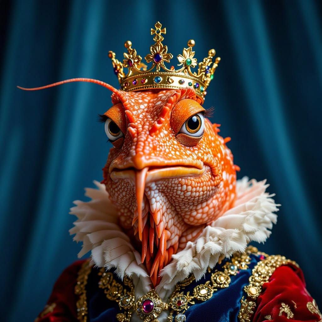 Pepe the King Prawn in Regal Portrait