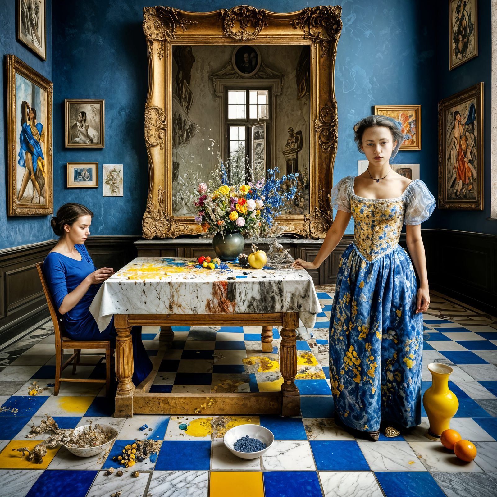 Art Museum Scene with Pastel Colors and Soft Lighting