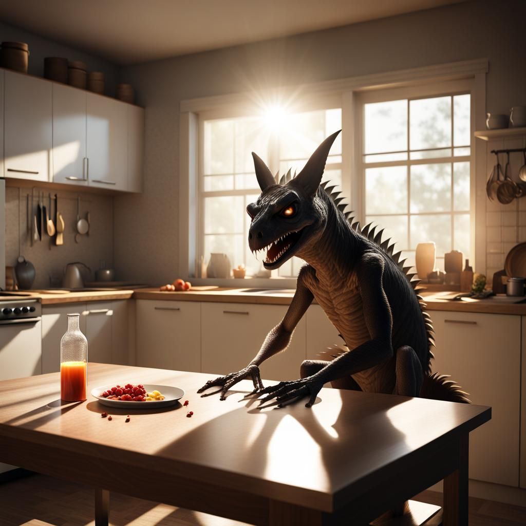 Chupacabra Squats in Sparkling Kitchen Horror