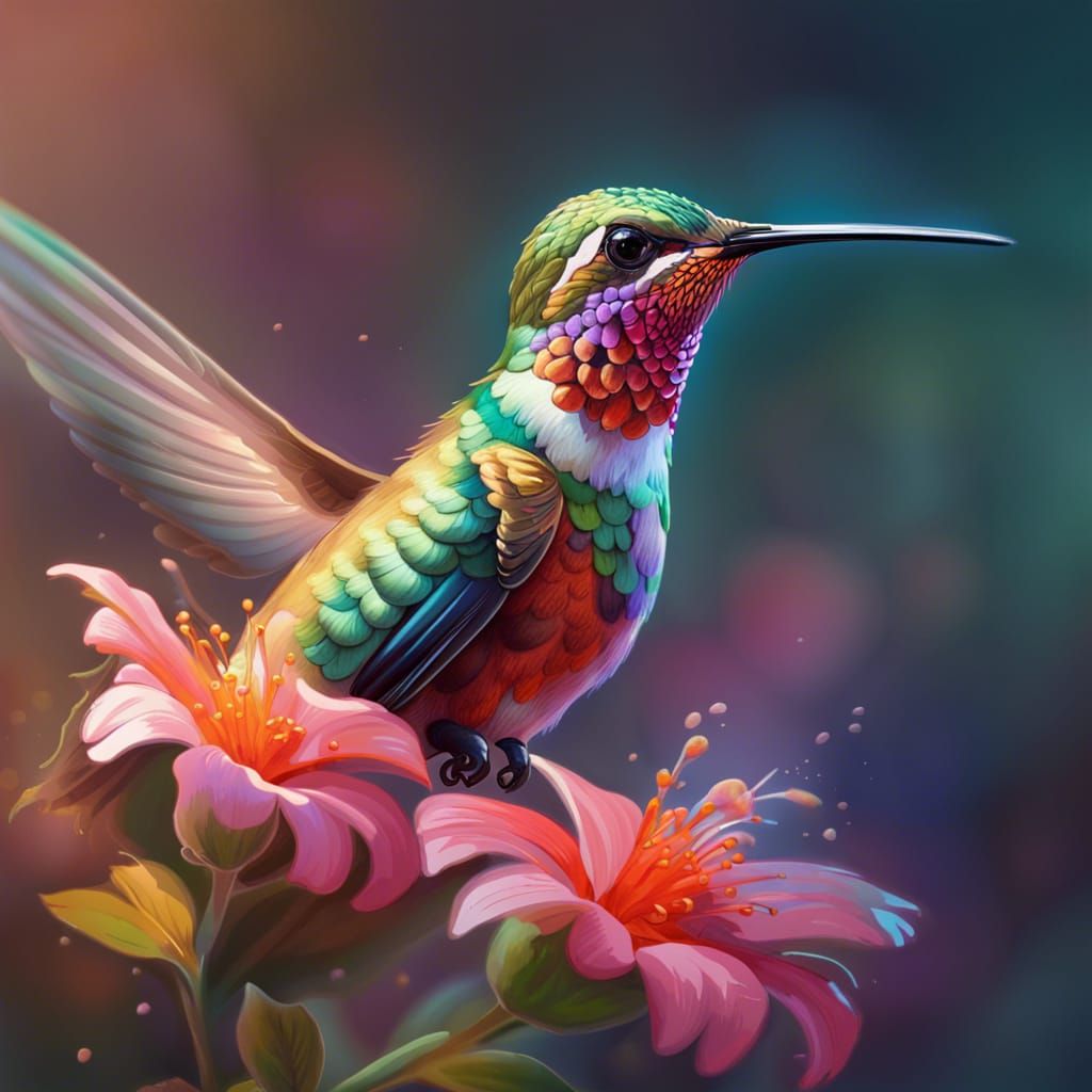 Colorful Hummingbird Portrait in Art Nouveau Style