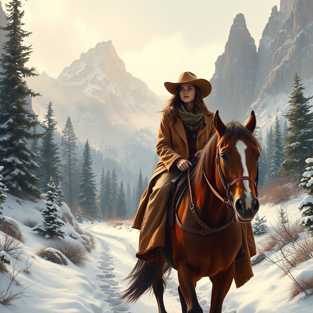 Glowing Mountain Trail Equestrian in Earthy Realism