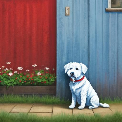 White Dog with Red Flower in Wire Art