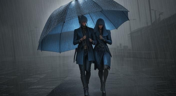 Moody Blues in the Rain: Photorealistic 3D Render