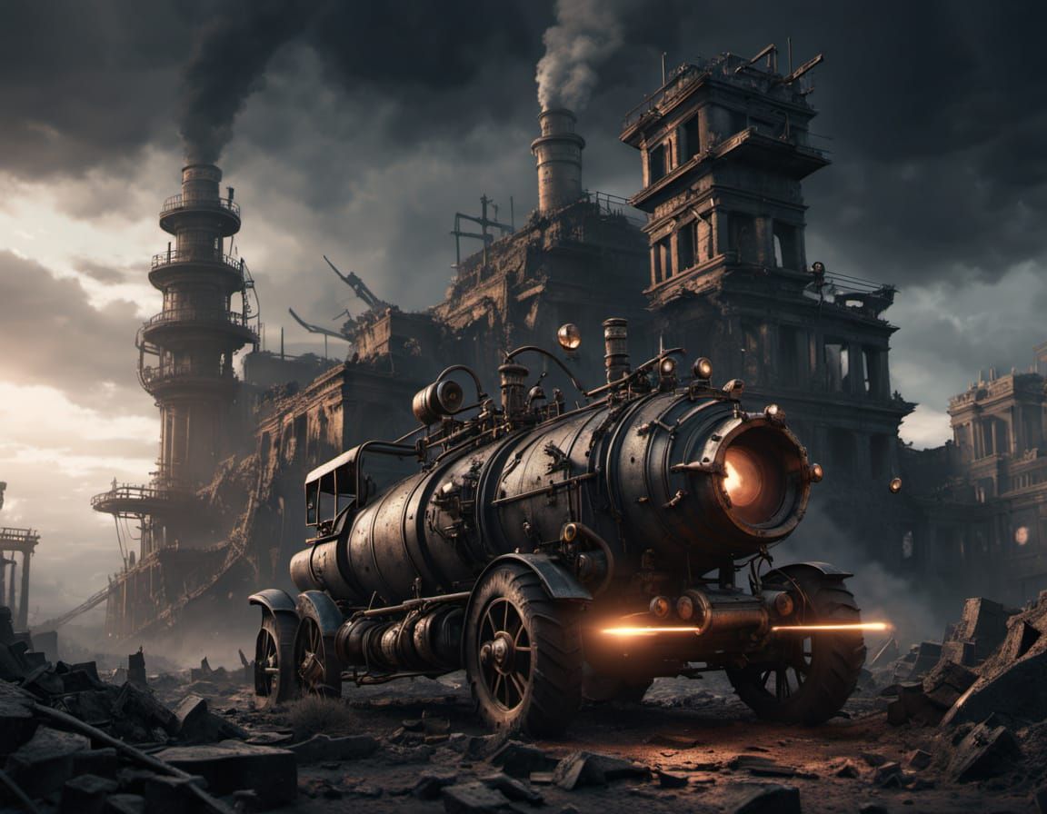 Steampunk Vehicle Roars Through Post-Apocalyptic Ruins
