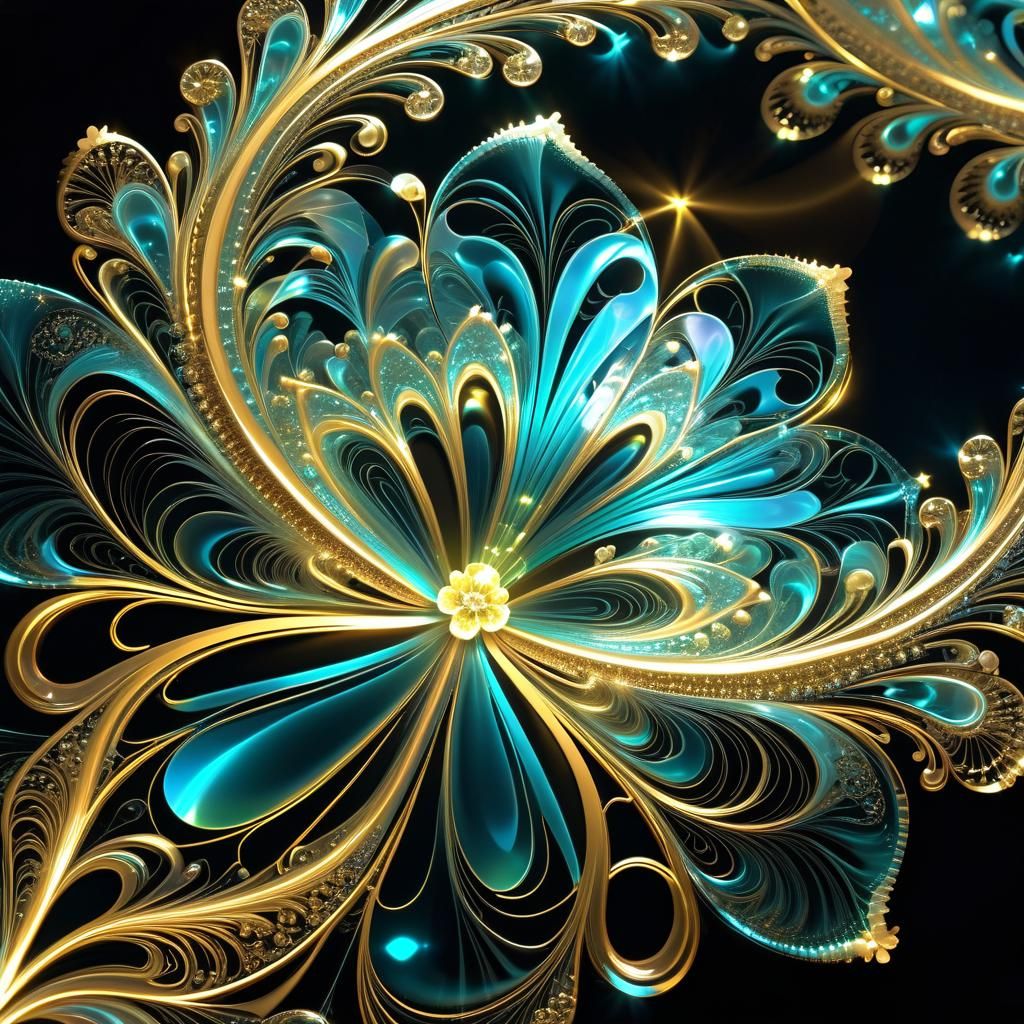 Bioluminescent Fractal String Art Flower Pattern
