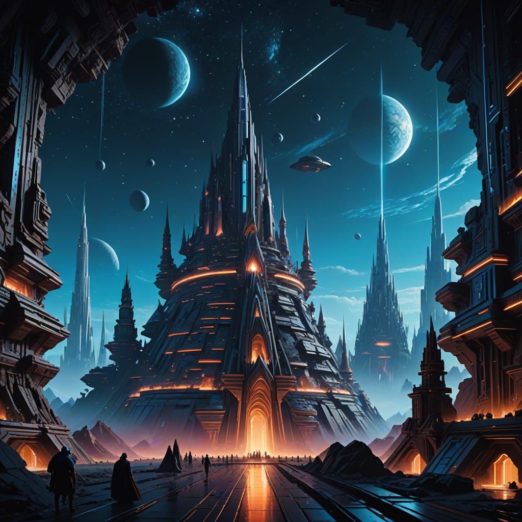 Celestial Metropolis Radiates Intense Blue Energy in Futuris...