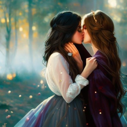 Two Women Kissing with Engagement Ring