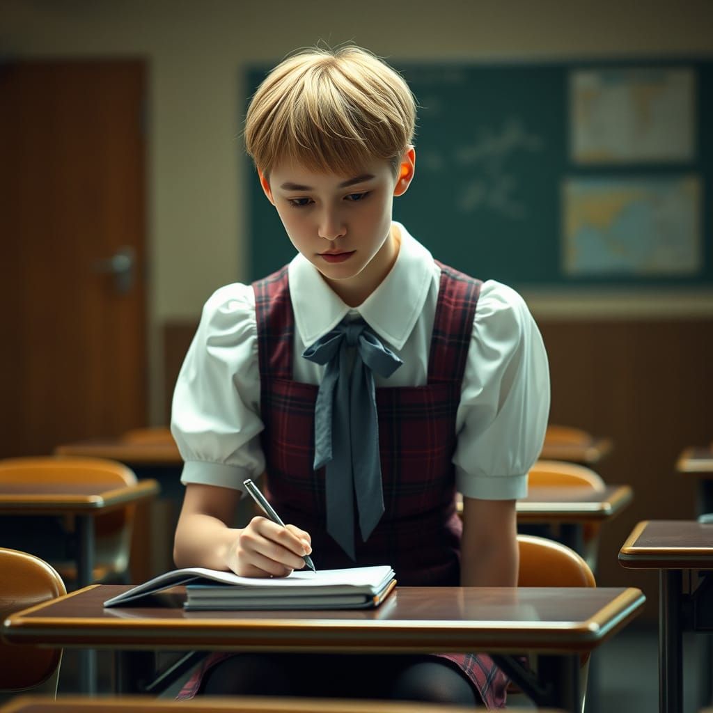 Elegant Young Man in Japanese Schoolgirl Uniform