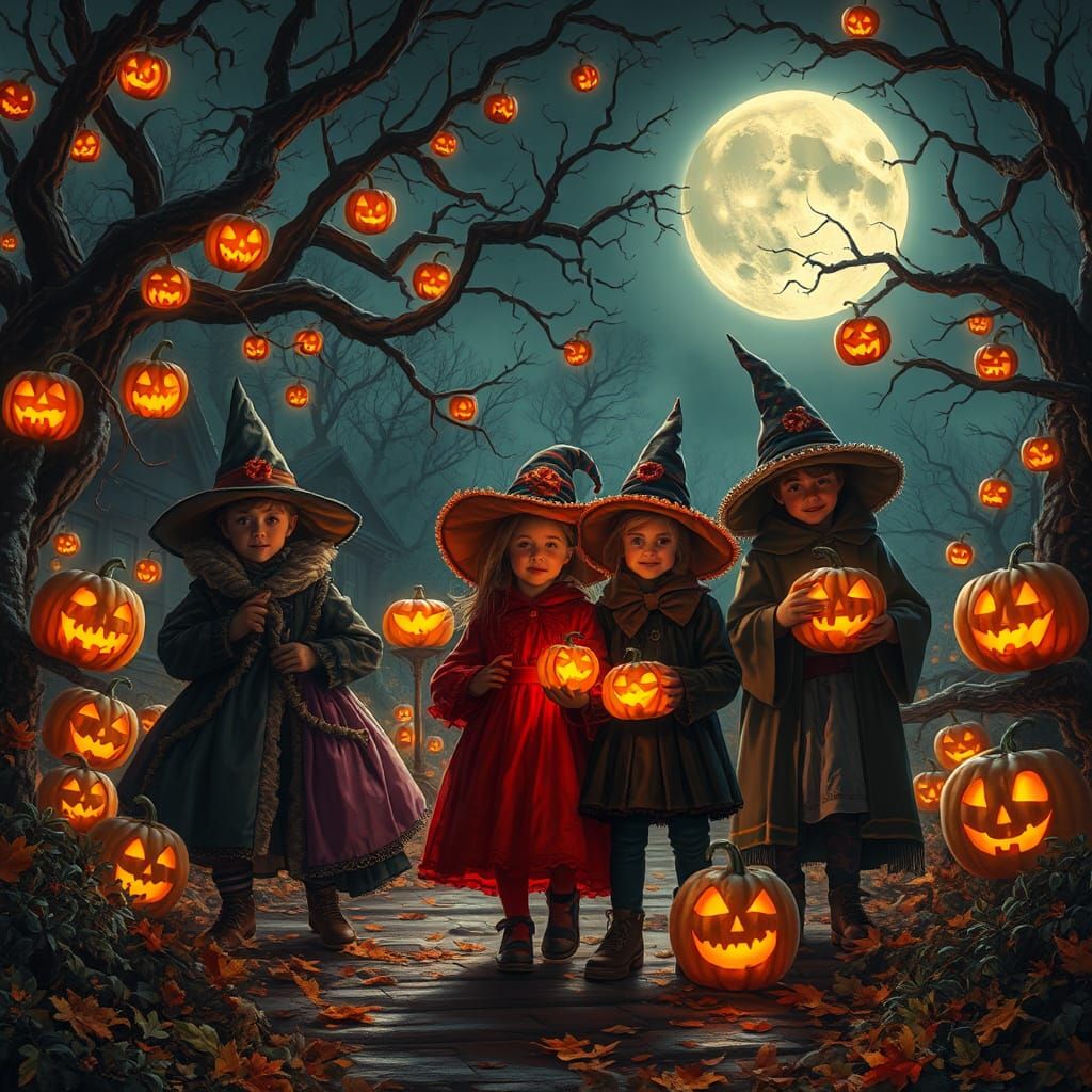 Magical Halloween Night: Children Trick-or-Treating