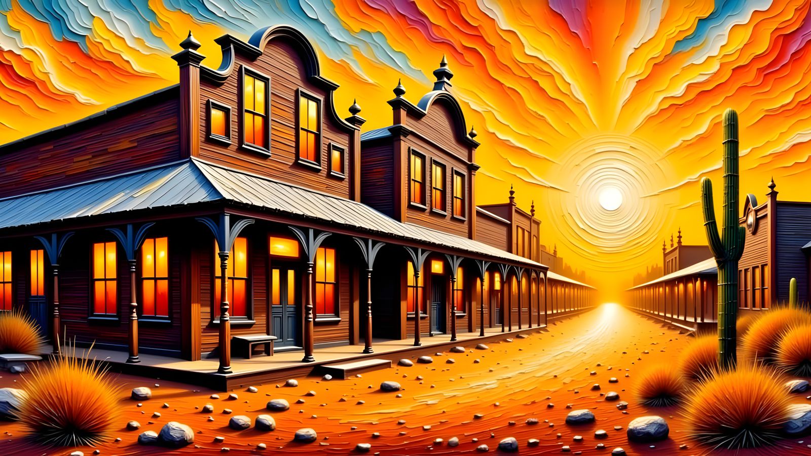 Vibrant Palette Knife Masterpiece of an Abandoned Old West T...