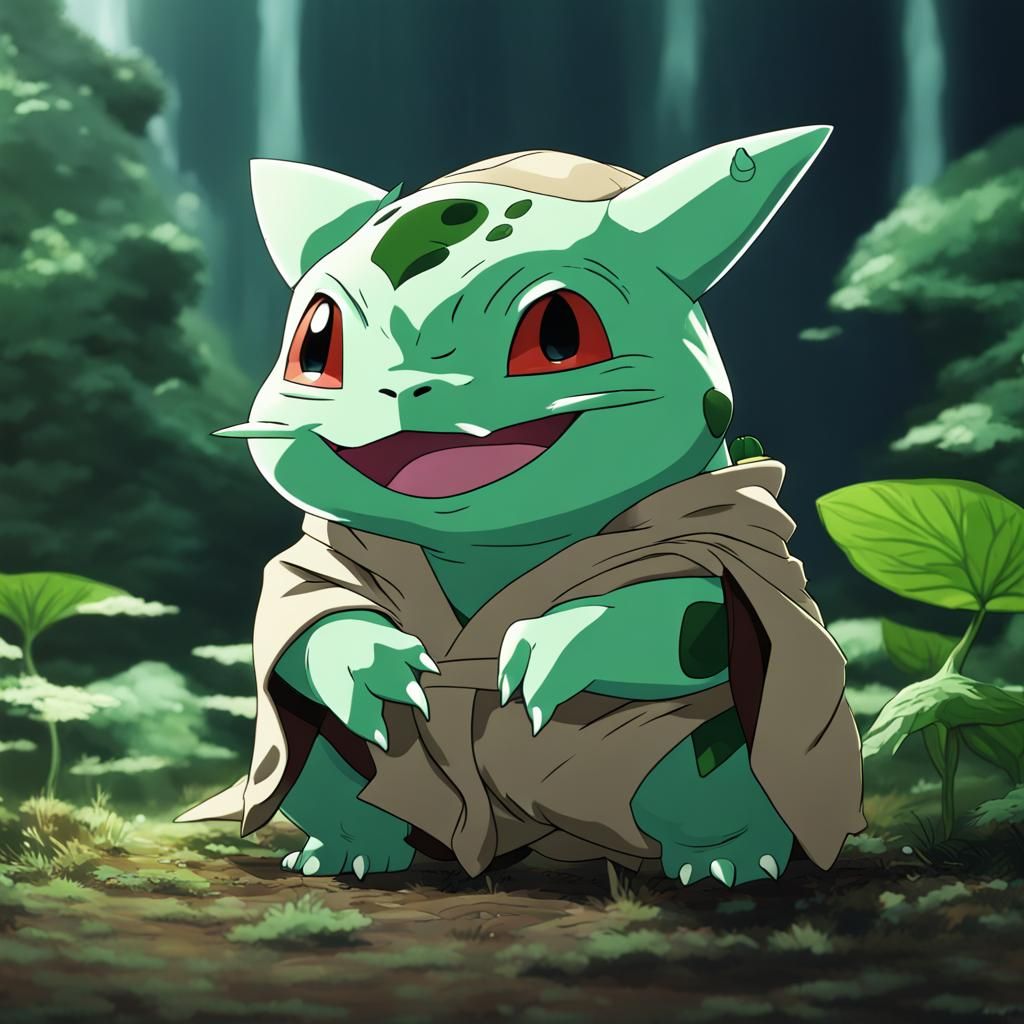 Bulbasaur as Yoda in Studio Ghibli Anime Style