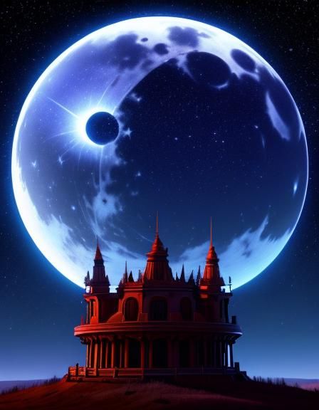 Ethereal Starry Sky with Rising Moon in CGI