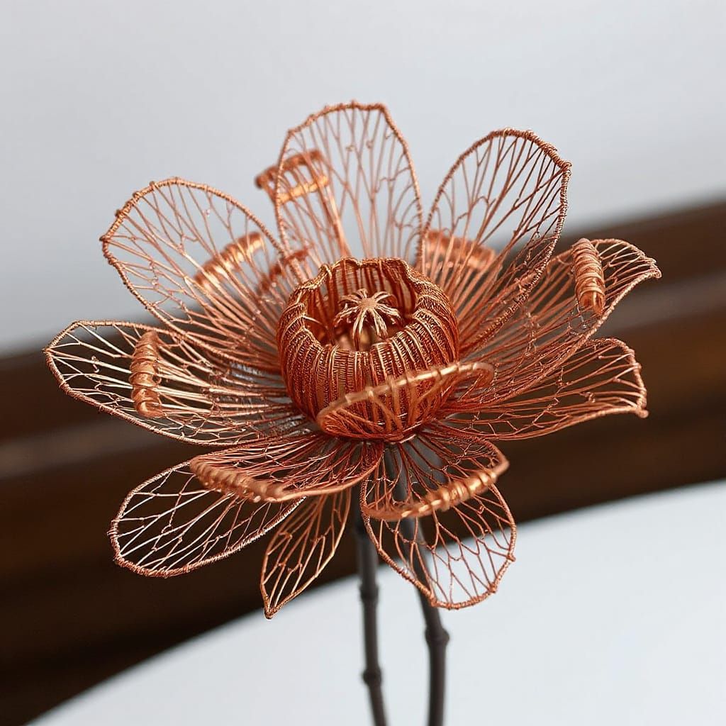 Intricate Wire Flower Sculpture with Organic Symmetry