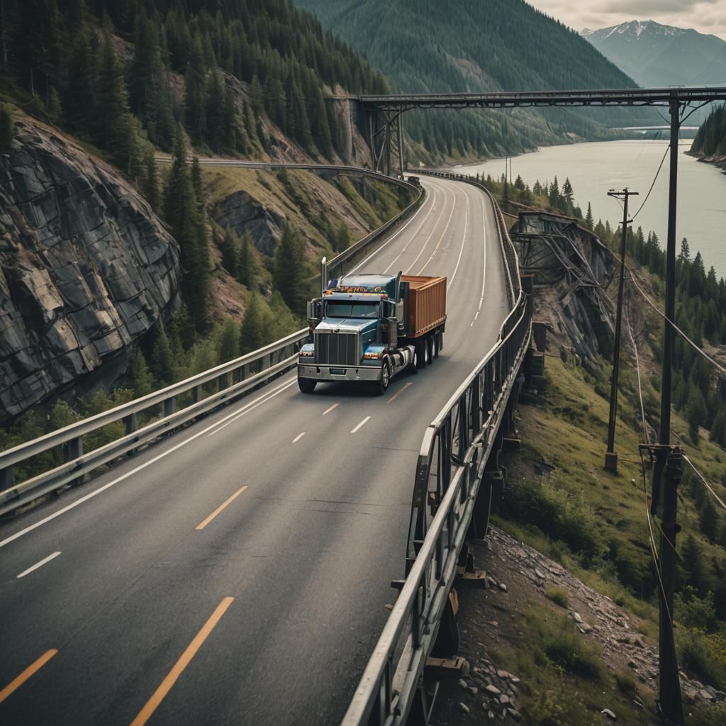 Dramatic Semi Truck on Bridge Film Still