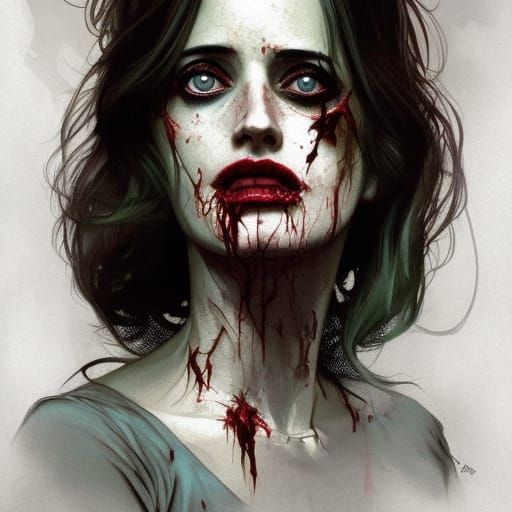 Eva Green as a zombie, style of George A Romero