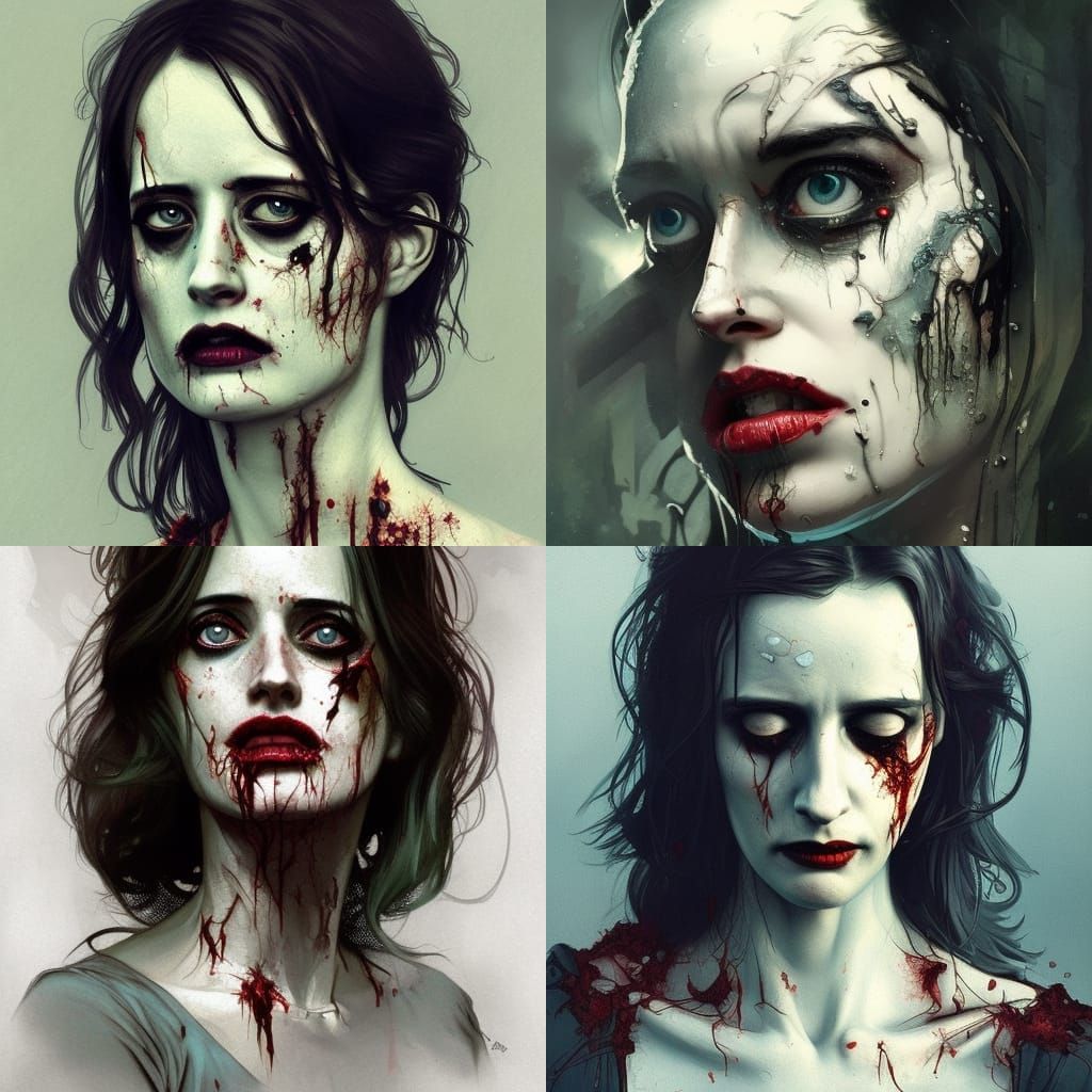 Eva Green as a zombie, style of George A Romero