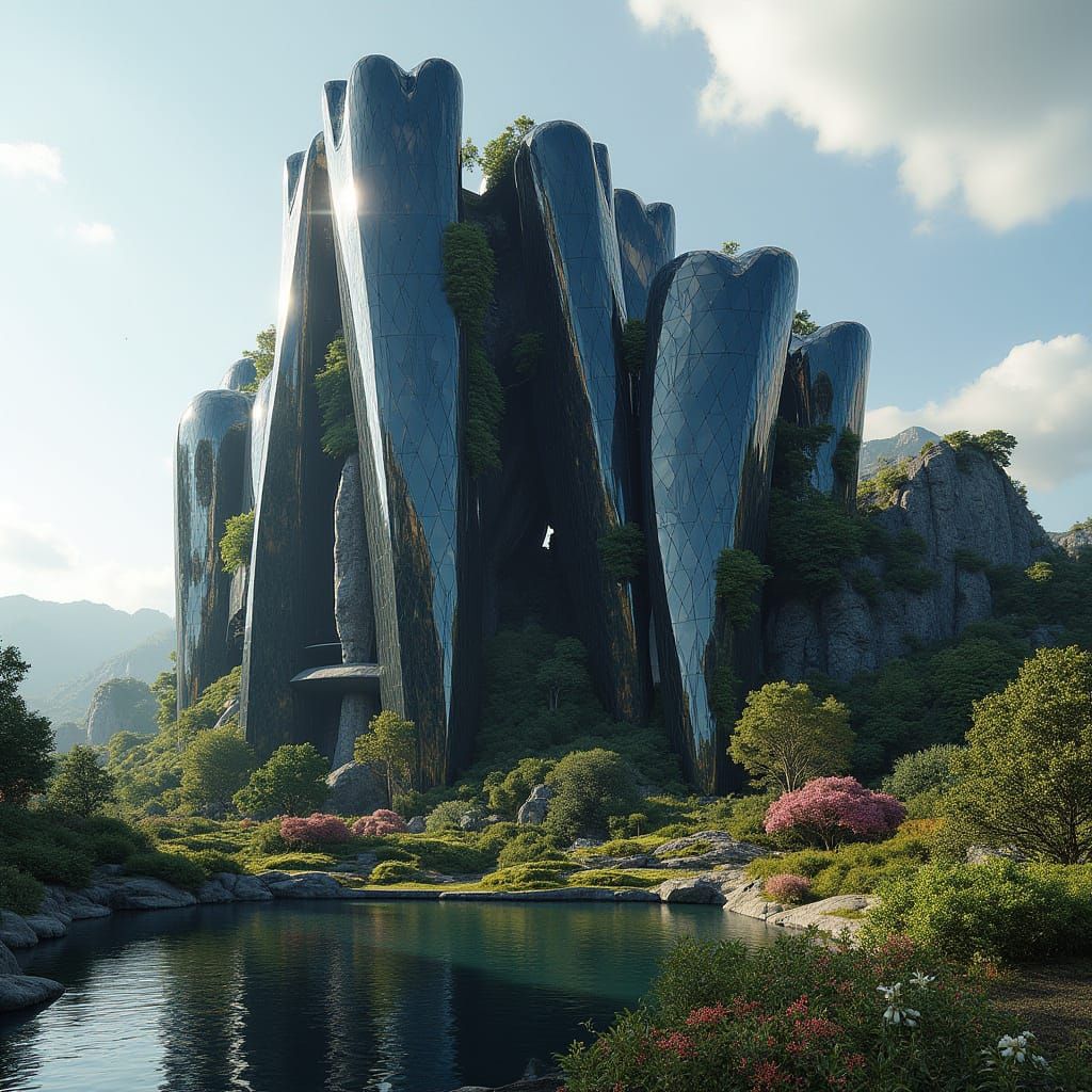 Futuristic Colossal Building with Hieroglyphics