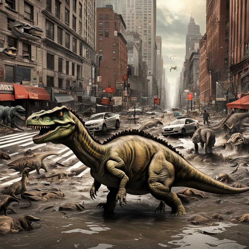 Dinosaurs Roam Flooded New York City After Tsunami
