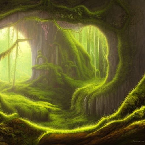 Mossy Cave Opening onto Melancholy Forest