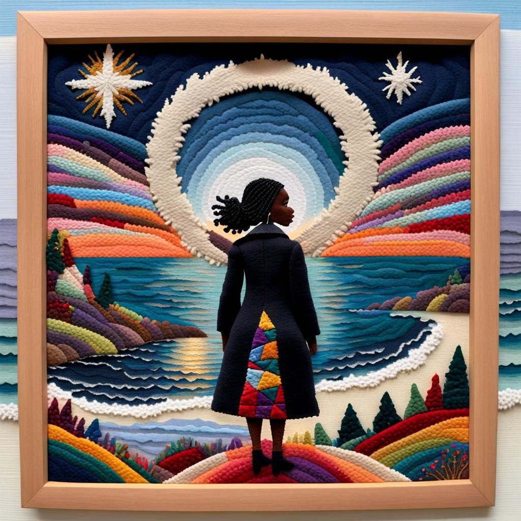 Felt Art: Woman Gazing at Christmas Landscape