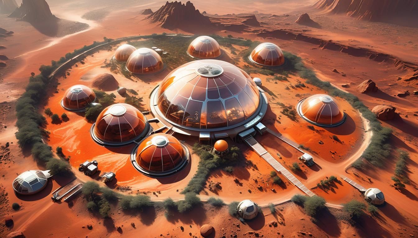 Self-Sustaining Mars Colony with Giant Glass Domes
