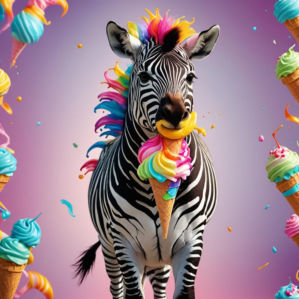 Colorful Zebra with Ice Cream in Pixar Style