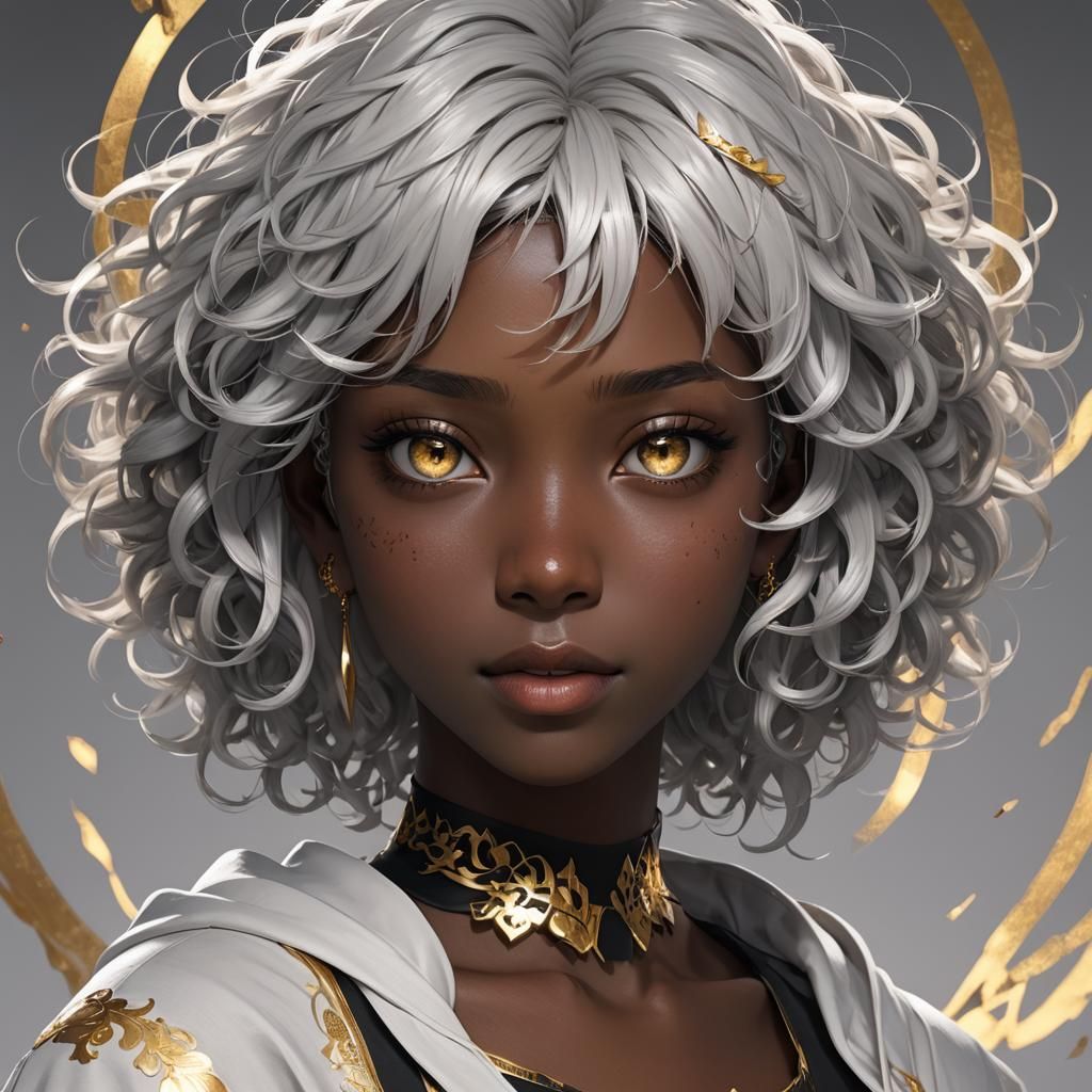Anime Girl with White Hair and Golden Eyes